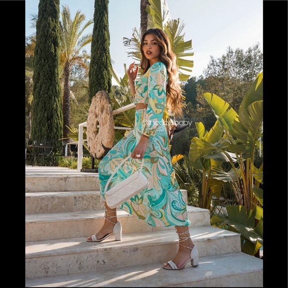 Zara Set Skirt + Crop Top 70’s Green White - Picture 3 of 12